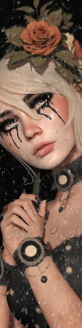 Free dark romance bookmark featuring a pretty girl with black tears